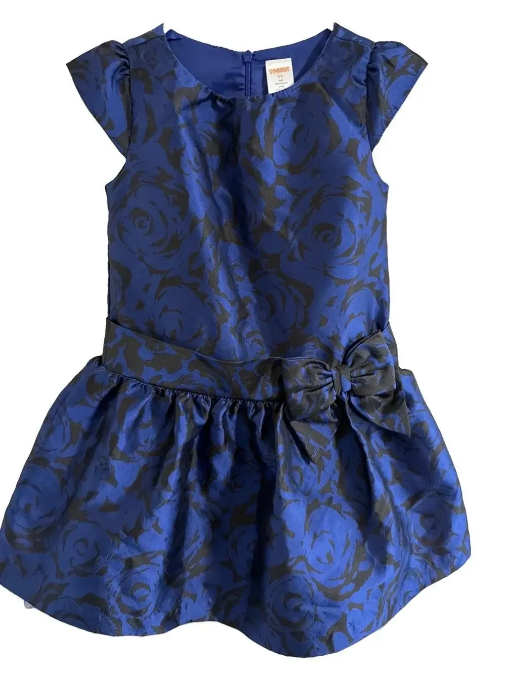 Gymboree Girls 5T Blue Black Rose Jacquard Tulle Bow Party Dress Holiday